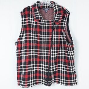 Chaps Asymmetric‎ Zip Plaid Sweater Vest Womens 2X Cotton Knit Preppy Cabincore